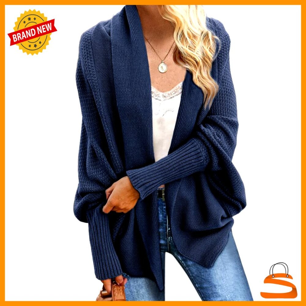 Chunky Cable Knit Batwing Sleeve Oversized Wrap Cardigan Sweater Slouchy